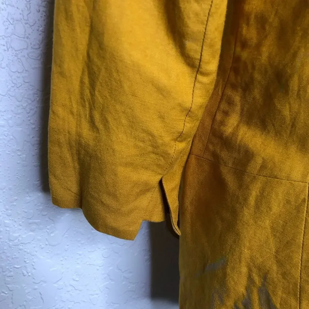 Ann Taylor Factory gold mustard linen blend open front blazer size 8